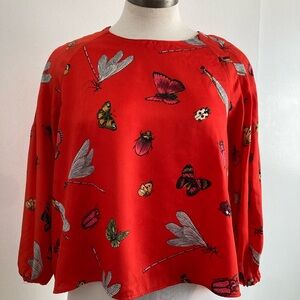 Zara Red Insect Print Blouse M